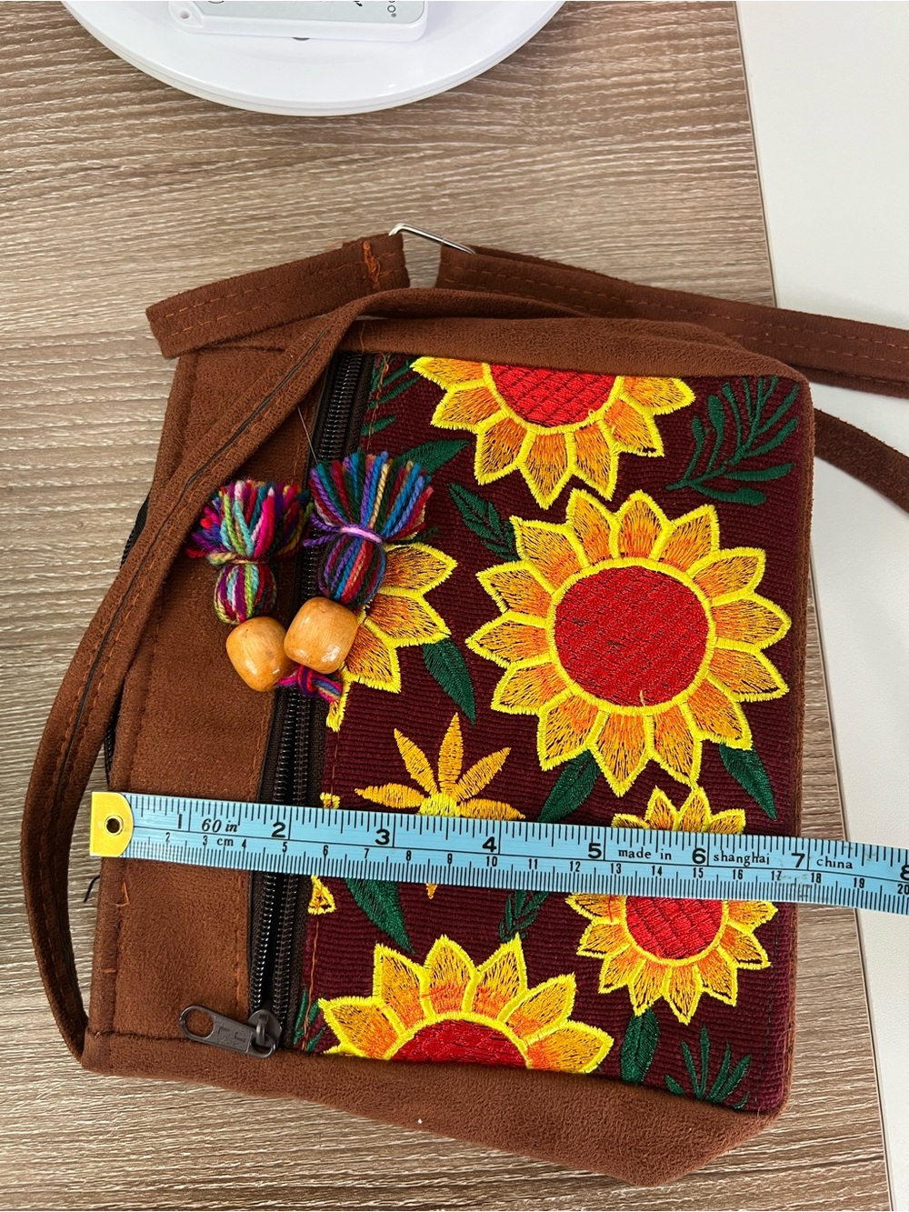 Sunflower Embroidered Tan Crossbody Bag - Picture 6 of 6